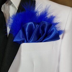 New - Royal Blue Satin Ruffle & Feather Pocket Square Insert